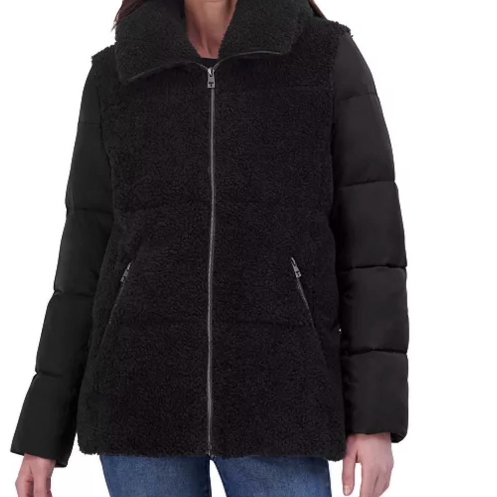 Tahari Black Teddy Jacket Cozy Winter Essential